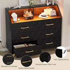 Commode à 6 tiroirs CuisinSmart, commode en bois avec station de charge, commode de rangement moderne Meuble TV avec tiroirs pour le salon