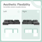 Canapé d'angle en L 4 places Whisen, méridienne convertible confortable, console, haut-parleurs Bluetooth, ports USB, porte-gobelets