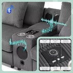 Canapé d'angle en L 4 places Whisen, méridienne convertible confortable, console, haut-parleurs Bluetooth, ports USB, porte-gobelets