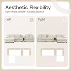 Canapé d'angle en L 4 places Whisen, méridienne convertible confortable, console, haut-parleurs Bluetooth, ports USB, porte-gobelets