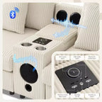 Canapé d'angle en L 4 places Whisen, méridienne convertible confortable, console, haut-parleurs Bluetooth, ports USB, porte-gobelets