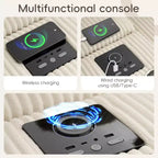Canapé d'angle en L 4 places Whisen, méridienne convertible confortable, console, haut-parleurs Bluetooth, ports USB, porte-gobelets