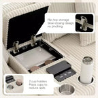 Canapé d'angle en L 4 places Whisen, méridienne convertible confortable, console, haut-parleurs Bluetooth, ports USB, porte-gobelets