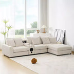 Whisen 4-Seat L-Shaped Sectional Sofa, Convertible Comfy Chaise, Console, Bluetooth Speakers, USB Ports, Cup Holders