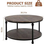 Table basse ronde de style ferme moderne, avec étagère de rangement et pieds romains en métal, facile à assembler, meuble d'appoint pour salon