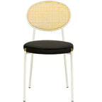Chaises de salle à manger LeisureMod Euston en velours et rotin à dossier ouvert, ensemble de 2, base en acier inoxydable, sièges modernes et confortables pour cuisine, salle à manger, café