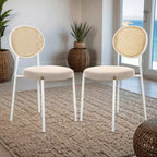 Chaises de salle à manger LeisureMod Euston en velours et rotin à dossier ouvert, ensemble de 2, base en acier inoxydable, sièges modernes et confortables pour cuisine, salle à manger, café