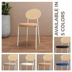 Chaises de salle à manger LeisureMod Euston en velours et rotin à dossier ouvert, ensemble de 2, base en acier inoxydable, sièges modernes et confortables pour cuisine, salle à manger, café
