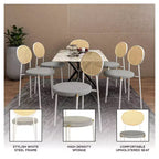 Chaises de salle à manger LeisureMod Euston en velours et rotin à dossier ouvert, ensemble de 2, base en acier inoxydable, sièges modernes et confortables pour cuisine, salle à manger, café