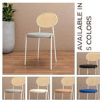 Chaises de salle à manger LeisureMod Euston en velours et rotin à dossier ouvert, ensemble de 2, base en acier inoxydable, sièges modernes et confortables pour cuisine, salle à manger, café