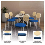 Chaises de salle à manger LeisureMod Euston en velours et rotin à dossier ouvert, ensemble de 2, base en acier inoxydable, sièges modernes et confortables pour cuisine, salle à manger, café