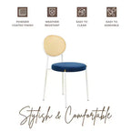 Chaises de salle à manger LeisureMod Euston en velours et rotin à dossier ouvert, ensemble de 2, base en acier inoxydable, sièges modernes et confortables pour cuisine, salle à manger, café