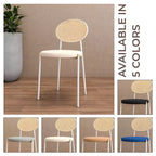 Chaises de salle à manger LeisureMod Euston en velours et rotin à dossier ouvert, ensemble de 2, base en acier inoxydable, sièges modernes et confortables pour cuisine, salle à manger, café