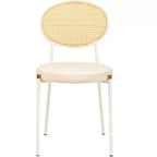 Chaises de salle à manger LeisureMod Euston en velours et rotin à dossier ouvert, ensemble de 2, base en acier inoxydable, sièges modernes et confortables pour cuisine, salle à manger, café