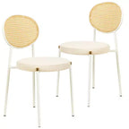 LeisureMod Euston Velvet Rattan Open Back Dining Chairs Set of 2  Stainless Steel Base, Comfortable Modern Seating for Kitchen, Dining Room, Cafe
