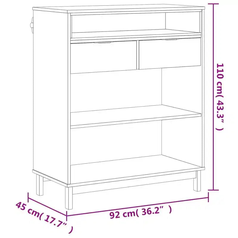 vidaXL Table de Bar Rectangulaire FLAM 92x45x110 cm, Table Haute de Bar en Bois de Pin Massif Marron avec Rangement, Plateau Robuste, Finition Chêne