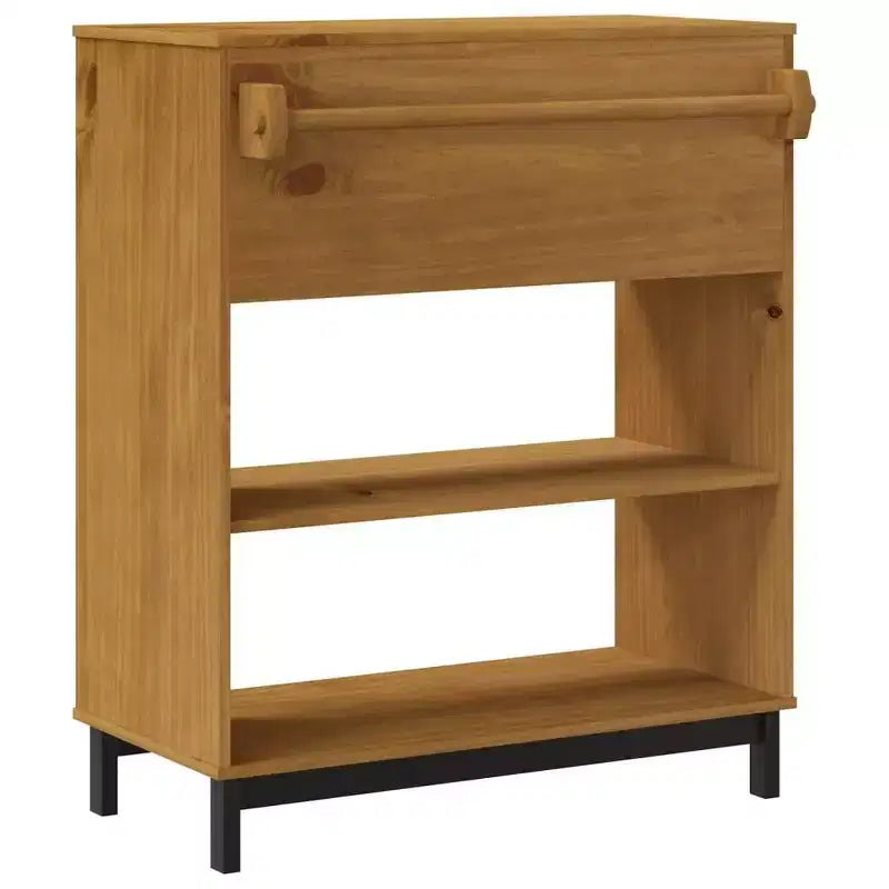 vidaXL Table de Bar Rectangulaire FLAM 92x45x110 cm, Table Haute de Bar en Bois de Pin Massif Marron avec Rangement, Plateau Robuste, Finition Chêne