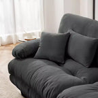 Grand canapé en forme de L pour salon, canapé-lit profond avec pouf convertible, en chenille, couleur café clair