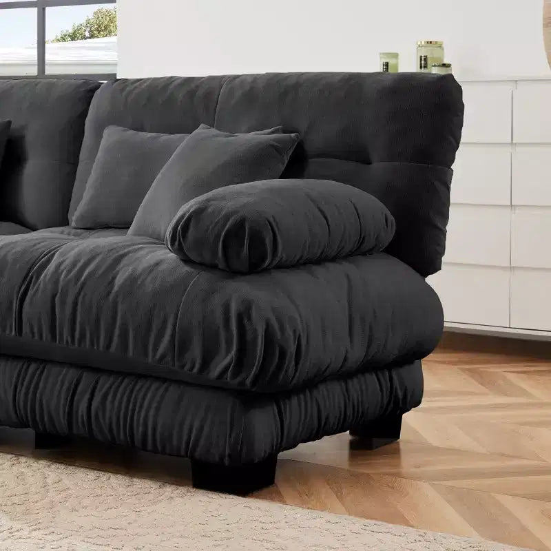 Grand canapé en forme de L pour salon, canapé-lit profond avec pouf convertible, en chenille, couleur café clair