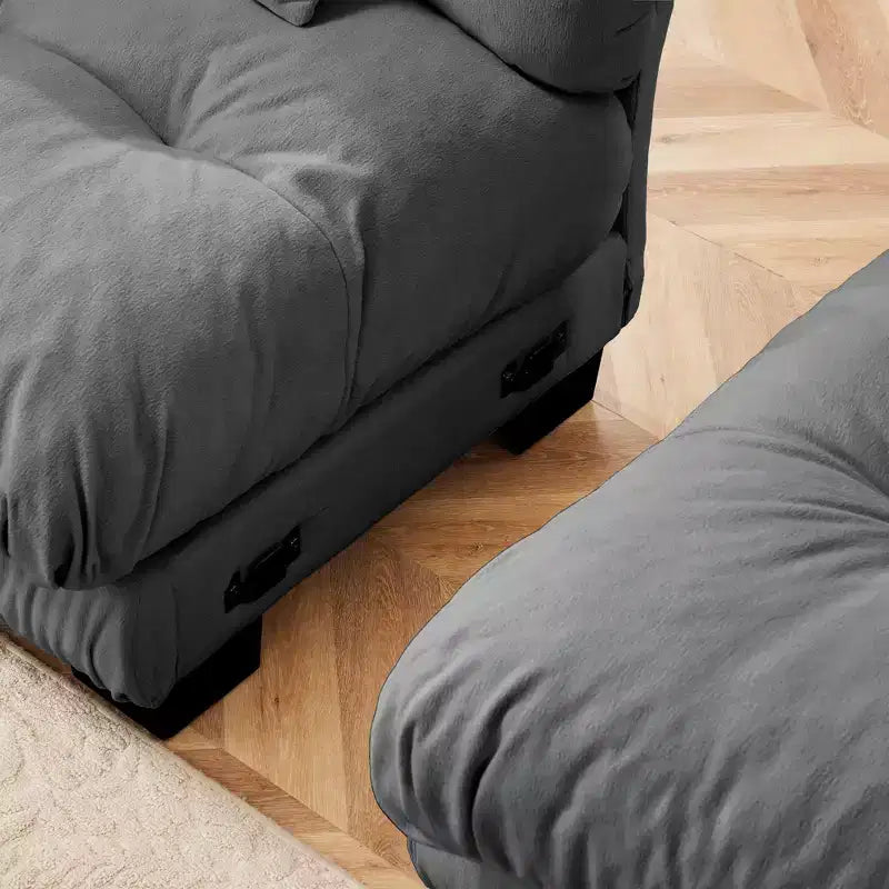 Grand canapé en forme de L pour salon, canapé-lit profond avec pouf convertible, en chenille, couleur café clair