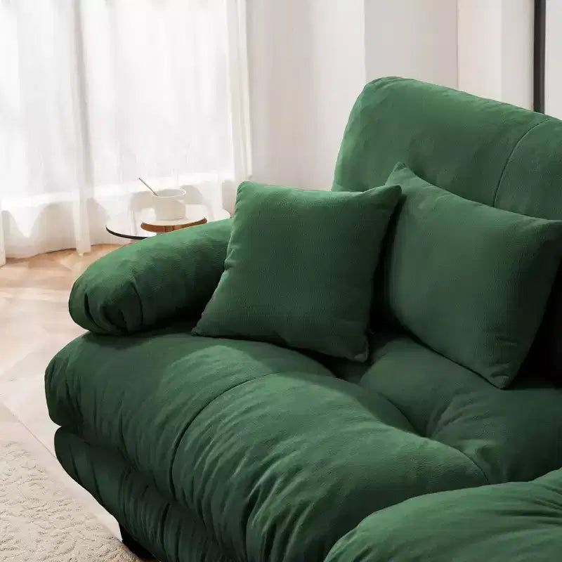 Grand canapé en forme de L pour salon, canapé-lit profond avec pouf convertible, en chenille, couleur café clair