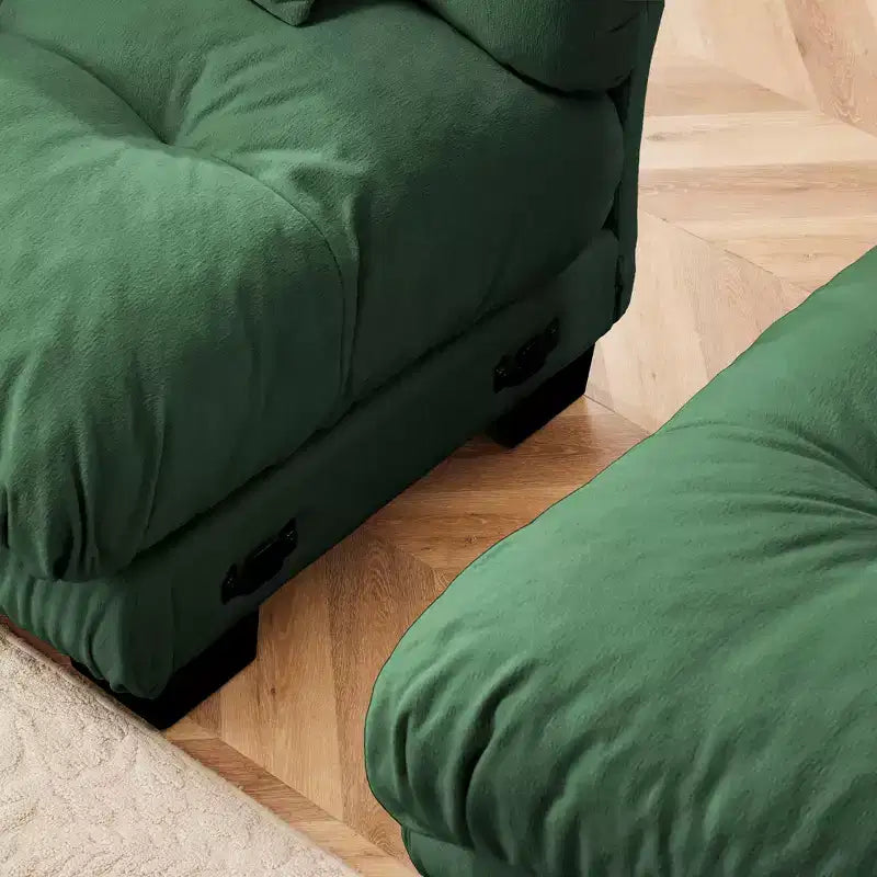 Grand canapé en forme de L pour salon, canapé-lit profond avec pouf convertible, en chenille, couleur café clair