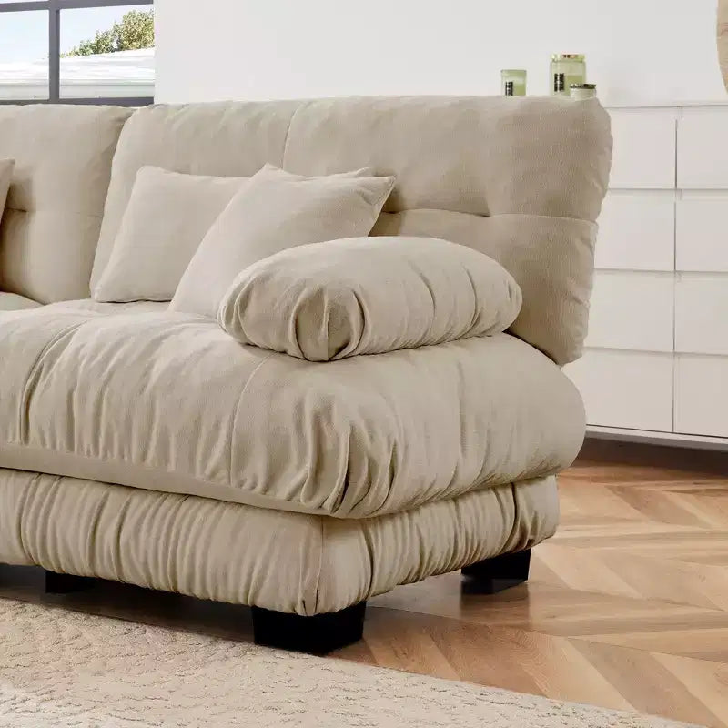 Grand canapé en forme de L pour salon, canapé-lit profond avec pouf convertible, en chenille, couleur café clair