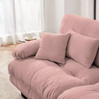 Grand canapé en forme de L pour salon, canapé-lit profond avec pouf convertible, en chenille, couleur café clair