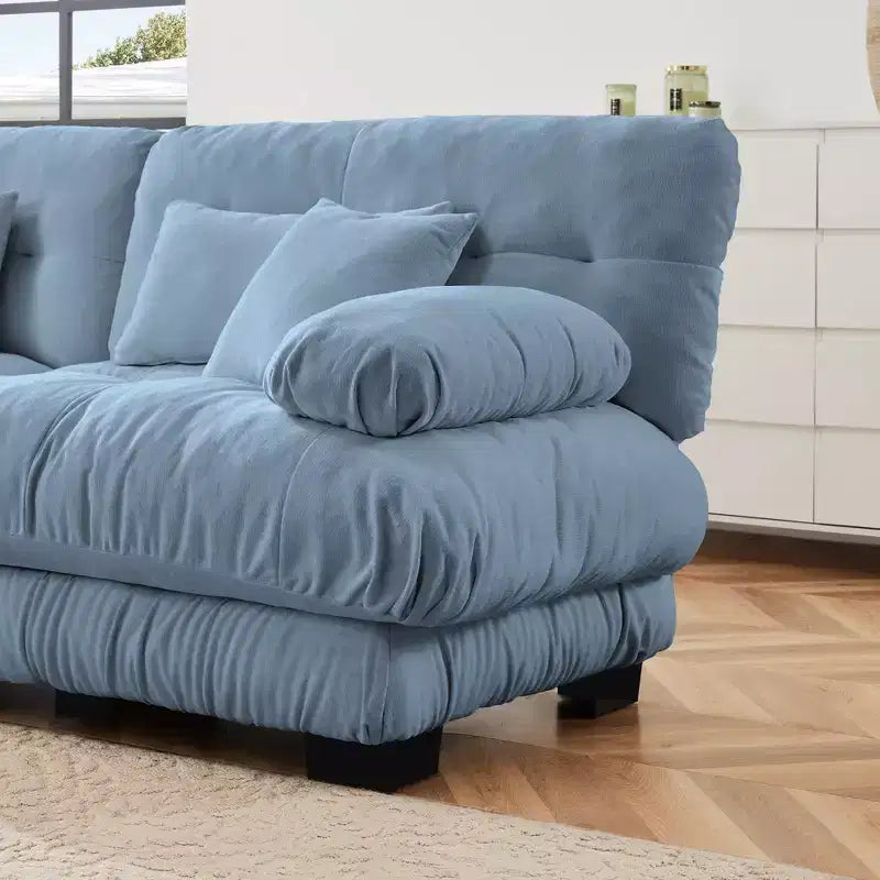 Grand canapé en forme de L pour salon, canapé-lit profond avec pouf convertible, en chenille, couleur café clair