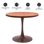 Table de salle à manger ronde LeisureMod Bristol 27, plateau en MDF avec base piédestal en acier noyer, table d'appoint moderne pour cuisine et salle à manger pour petits espaces