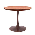 Table de salle à manger ronde LeisureMod Bristol 27, plateau en MDF avec base piédestal en acier noyer, table d'appoint moderne pour cuisine et salle à manger pour petits espaces