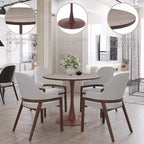 Table de salle à manger ronde LeisureMod Bristol 27, plateau en MDF avec base piédestal en acier noyer, table d'appoint moderne pour cuisine et salle à manger pour petits espaces