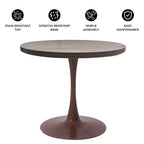 Table de salle à manger ronde LeisureMod Bristol 27, plateau en MDF avec base piédestal en acier noyer, table d'appoint moderne pour cuisine et salle à manger pour petits espaces