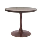 Table de salle à manger ronde LeisureMod Bristol 27, plateau en MDF avec base piédestal en acier noyer, table d'appoint moderne pour cuisine et salle à manger pour petits espaces