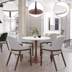 Table de salle à manger ronde LeisureMod Bristol 27, plateau en MDF avec base piédestal en acier noyer, table d'appoint moderne pour cuisine et salle à manger pour petits espaces