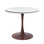 Table de salle à manger ronde LeisureMod Bristol 27, plateau en MDF avec base piédestal en acier noyer, table d'appoint moderne pour cuisine et salle à manger pour petits espaces