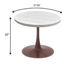 Table de salle à manger ronde LeisureMod Bristol 27, plateau en MDF avec base piédestal en acier noyer, table d'appoint moderne pour cuisine et salle à manger pour petits espaces