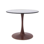 Table de salle à manger ronde LeisureMod Bristol 27, plateau en MDF avec base piédestal en acier noyer, table d'appoint moderne pour cuisine et salle à manger pour petits espaces