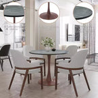 Table de salle à manger ronde LeisureMod Bristol 27, plateau en MDF avec base piédestal en acier noyer, table d'appoint moderne pour cuisine et salle à manger pour petits espaces