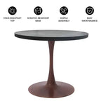 Table de salle à manger ronde LeisureMod Bristol 27, plateau en MDF avec base piédestal en acier noyer, table d'appoint moderne pour cuisine et salle à manger pour petits espaces