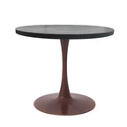 Table de salle à manger ronde LeisureMod Bristol 27, plateau en MDF avec base piédestal en acier noyer, table d'appoint moderne pour cuisine et salle à manger pour petits espaces