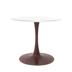 Table de salle à manger ronde LeisureMod Bristol 27, plateau en MDF avec base piédestal en acier noyer, table d'appoint moderne pour cuisine et salle à manger pour petits espaces