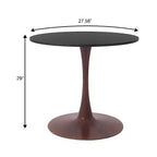Table de salle à manger ronde LeisureMod Bristol 27, plateau en MDF avec base piédestal en acier noyer, table d'appoint moderne pour cuisine et salle à manger pour petits espaces