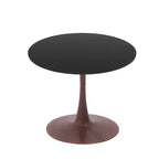 Table de salle à manger ronde LeisureMod Bristol 27, plateau en MDF avec base piédestal en acier noyer, table d'appoint moderne pour cuisine et salle à manger pour petits espaces