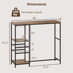 Table de bar longue Costway 48 avec étagères de rangement, casiers à vin et porte-verres pour cuisine