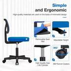Chaise de bureau sans accoudoirs en maille, réglable en hauteur avec soutien lombaire, fauteuil pivotant à roulettes pour petits espaces