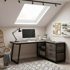 MAYEERTY Bureau d'angle réversible en L avec 3 tiroirs et étagères ouvertes, bureau d'ordinateur de 134,6 cm pour la maison/bureau