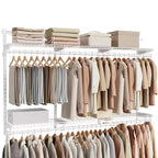 Système de rangement de placard réglable – Unité de rayonnage métallique de 122 à 244 cm avec 6 tringles et 6 étagères, capacité de 187 kg, blanc nuage