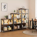 GustoWave Book Shelf - Étagère bibliothèque avec étagères ouvertes en bois et métal, bibliothèque sur pied avec casier de rangement