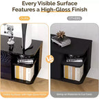 Meuble TV flottant noir VINGLI 63 avec lumières RVB, meuble de divertissement mural avec rangement, console média haute brillance